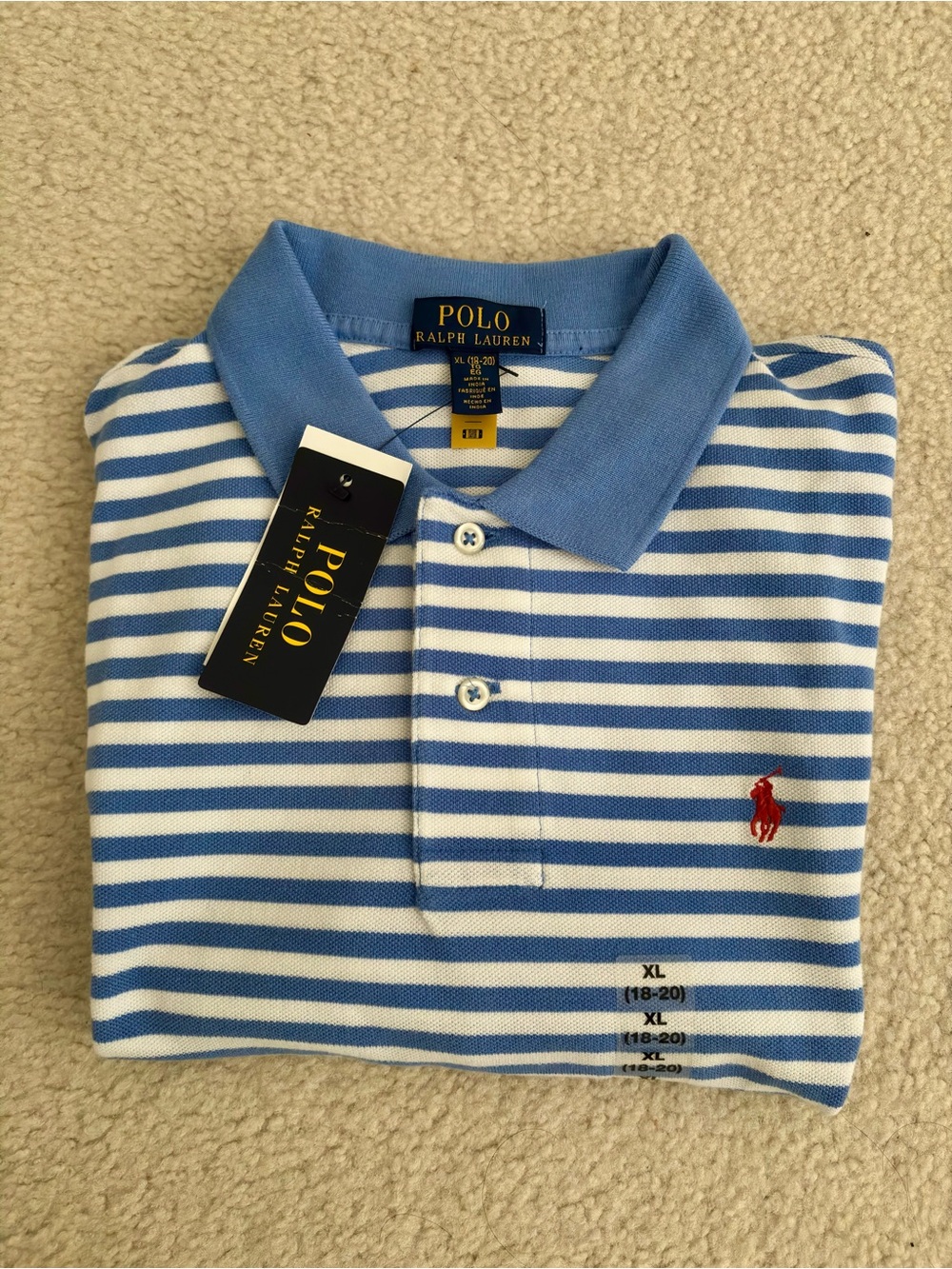NWT Polo Ralph Lauren Light Blue & White Striped Youth Polo Size XL(18-20)